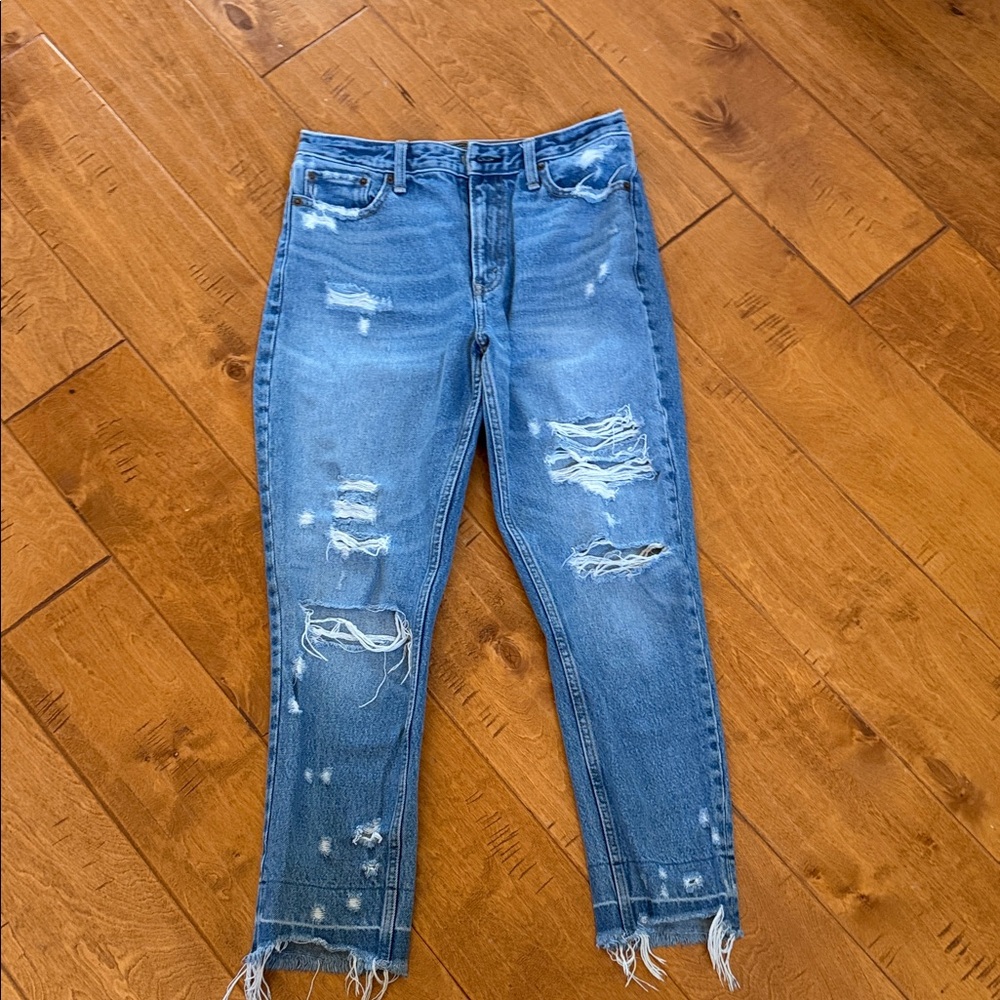 Abercrombie & Fitch Distressed Blue Cropped Jeans